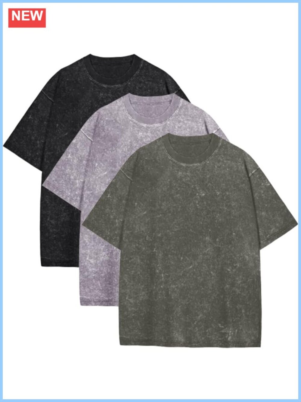 Mens Oversized Vintage Washed Acid Wash Cotton Short Sleeve Tee 3-Pack